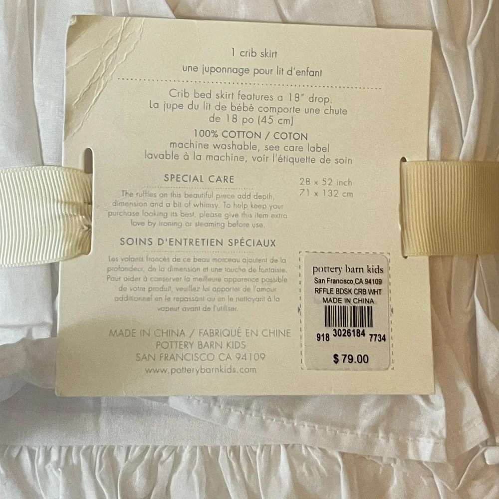 NEW Pottery Barn Baby White Ruffle Crib Skirt 100% Cotton